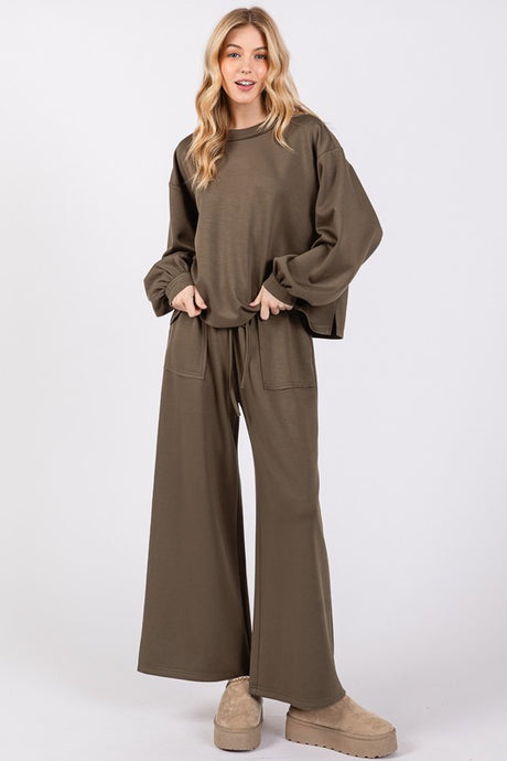 Olive Scuba Top And Pants Sets