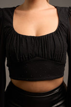 Black Luxe Mesh Hotfix Stones Square Neck Peasant Top