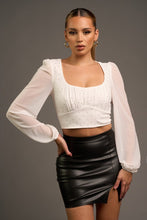 Off White Luxe Mesh Hotfix Stones Square Neck Peasant Top