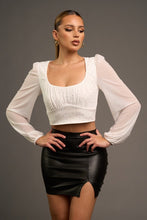 Off White Luxe Mesh Hotfix Stones Square Neck Peasant Top