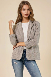 Toffee Knit Blazer With Sleeve Shirring Detail