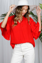 Red Tie Neck Layered Ruffle Short Sleeve Top