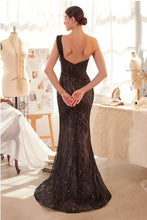 Black Nude One Shoulder Fully Beaded Floral Motif Gown