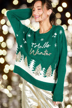 Green Hello Winter Tree Sequin Detail Sweater