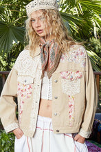 Cream Vintage Washed Lace Floral Patches Denim Jacket