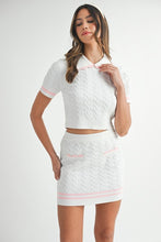 Lt Pink Contrast Color Cable Knit Top And Skirt Set