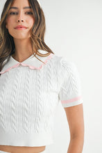 Lt Pink Contrast Color Cable Knit Top And Skirt Set