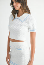 Lt Blue Contrast Color Cable Knit Top And Skirt Set