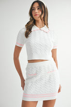 Lt Pink Contrast Color Cable Knit Top And Skirt Set