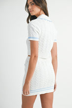 Lt Blue Contrast Color Cable Knit Top And Skirt Set