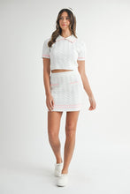 Lt Pink Contrast Color Cable Knit Top And Skirt Set
