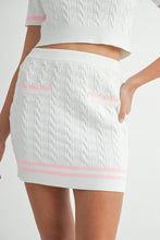 Lt Pink Contrast Color Cable Knit Top And Skirt Set