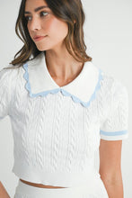Lt Blue Contrast Color Cable Knit Top And Skirt Set