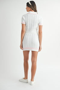 Lt Pink Contrast Color Cable Knit Top And Skirt Set