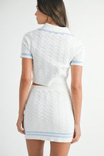 Lt Blue Contrast Color Cable Knit Top And Skirt Set
