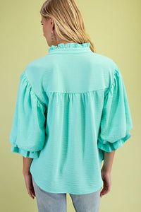 Emerald 3/4 Length Gathered Balloon Sleeve Blouse