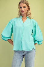 Emerald 3/4 Length Gathered Balloon Sleeve Blouse