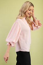 Blush 3/4 Length Gathered Balloon Sleeve Blouse