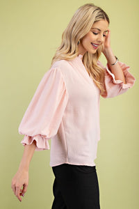 Blush 3/4 Length Gathered Balloon Sleeve Blouse