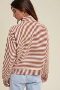 Rust/Cream Striped Half-Zip Pullover