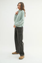 Sage/Off White Striped Half-Zip Pullover