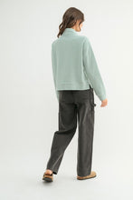 Sage/Off White Striped Half-Zip Pullover