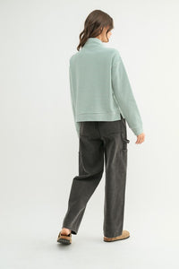 Sage/Off White Striped Half-Zip Pullover