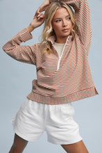Rust/Cream Striped Half-Zip Pullover