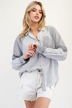 Denim Mineral Washed Color Block Striped Shirt