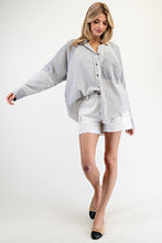 Denim Mineral Washed Color Block Striped Shirt