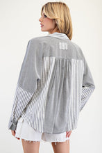 Denim Mineral Washed Color Block Striped Shirt