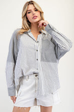 Denim Mineral Washed Color Block Striped Shirt