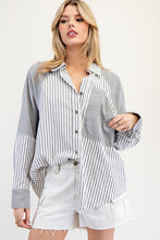 Denim Mineral Washed Color Block Striped Shirt