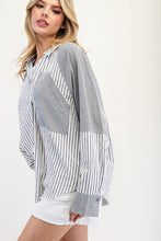 Denim Mineral Washed Color Block Striped Shirt
