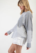 Denim Mineral Washed Color Block Striped Shirt