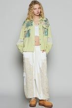 Pale Lime Multi Balloon Sleeve Printed Woven Mixed Denim Shacket