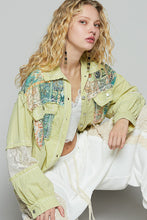 Pale Lime Multi Balloon Sleeve Printed Woven Mixed Denim Shacket
