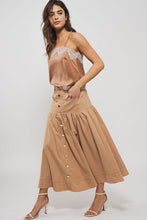 Khaki Florence High Waisted Button Midi Skirt