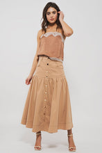Khaki Florence High Waisted Button Midi Skirt