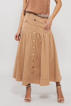 Khaki Florence High Waisted Button Midi Skirt