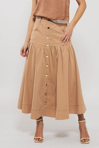 Khaki Florence High Waisted Button Midi Skirt