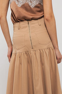 Khaki Florence High Waisted Button Midi Skirt
