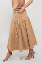 Khaki Florence High Waisted Button Midi Skirt