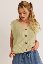 Lt Green Button Down Front Pocket Sweater Vest