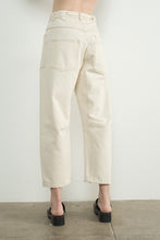 Cream Barrel Denim Pants With Eyelet Waist