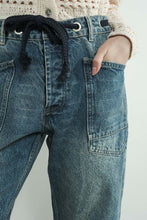 Medium Wash Barrel Denim Pants With Eyelet Waist