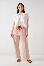 Rust Stripe Barrel Denim Pants With Eyelet Waist