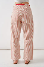 Rust Stripe Barrel Denim Pants With Eyelet Waist