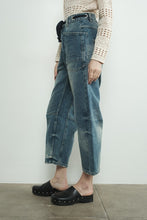 Medium Wash Barrel Denim Pants With Eyelet Waist