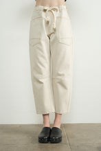 Cream Barrel Denim Pants With Eyelet Waist